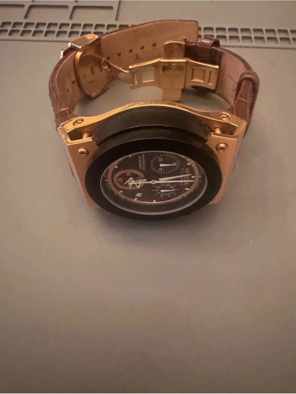 Invicta Black and Gold Chronograph Leather-Strap Watch
